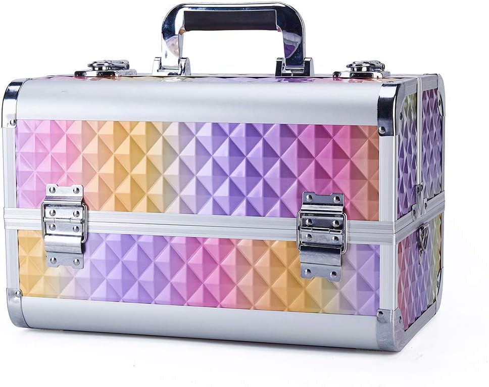LINDANIG Double Layer Open Professional Aluminium Beauty Case Make Up Nail Cosmetic Box Vanity Organiser (Color : Multicolor)