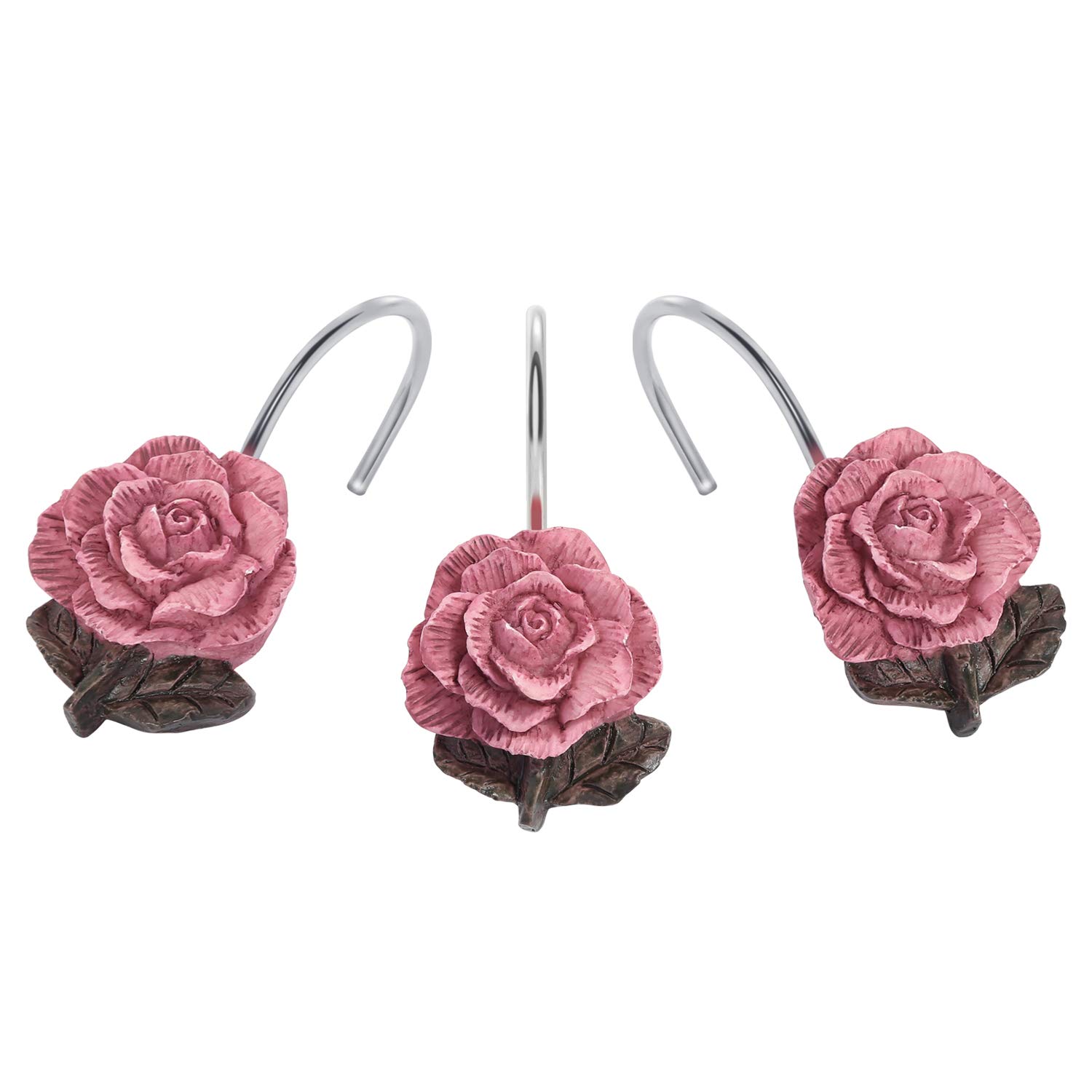 Photo 1 of AGPTEK Shower Curtain Hooks, 12 PCS Anti Rust Decorative Vintage Resin Rose Hooks for Bathroom,Baby Room, Bedroom, Living Room
