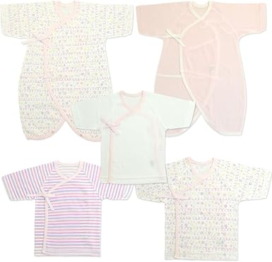 Amazon Co Jp 新生児肌着 5点セット クレヨン柄 短肌着3着 コンビ肌着2着 日本製 ピンク 服 ファッション小物