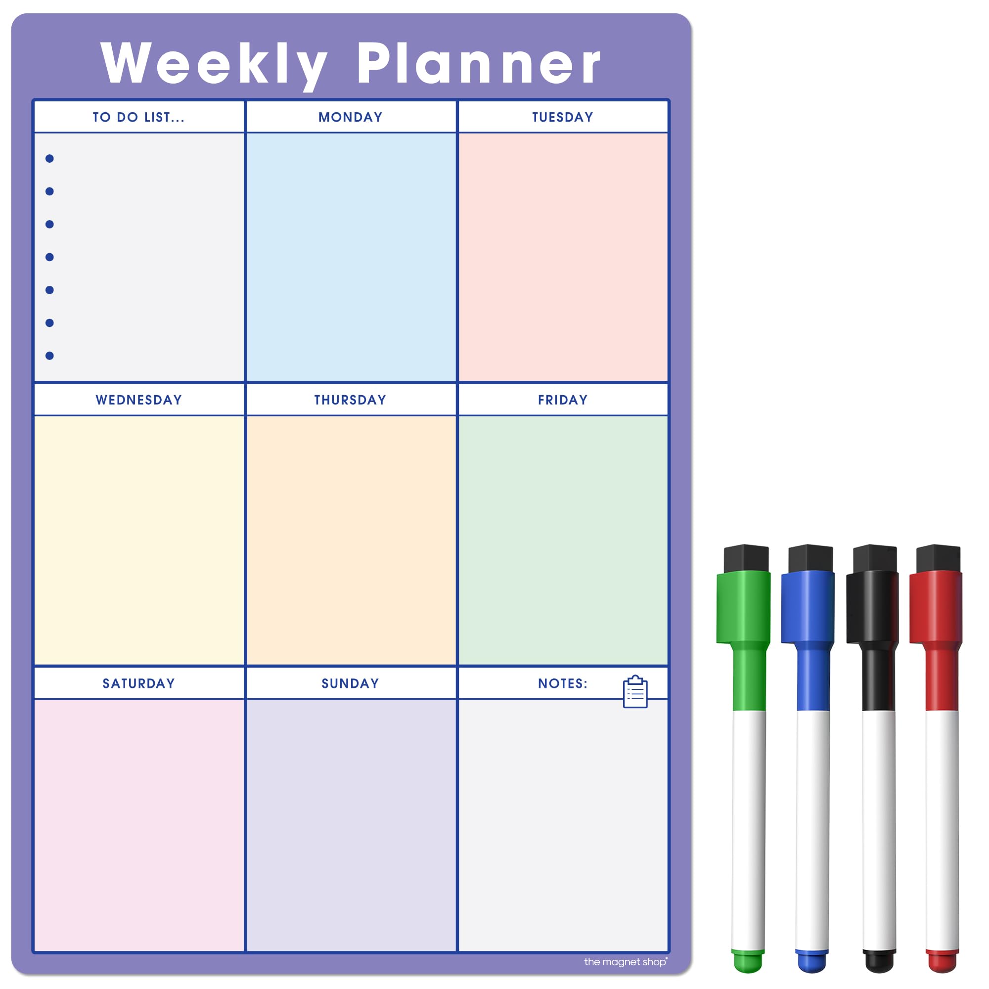 TMS A4 Weekly Planner and Organiser – Magnetic Whiteboard for Organising Your Week, Tasks, to Do List, Shopping and Meal Planning. Works Great at Home, Office, School - with 4 Magnetic Dry Wipe Pens