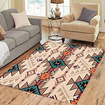 Pinbeam Area Rug Retro Color Tribal Navajo Aztec Fancy Abstract Geometric Home Decor Floor Rug 5' x 7' Carpet