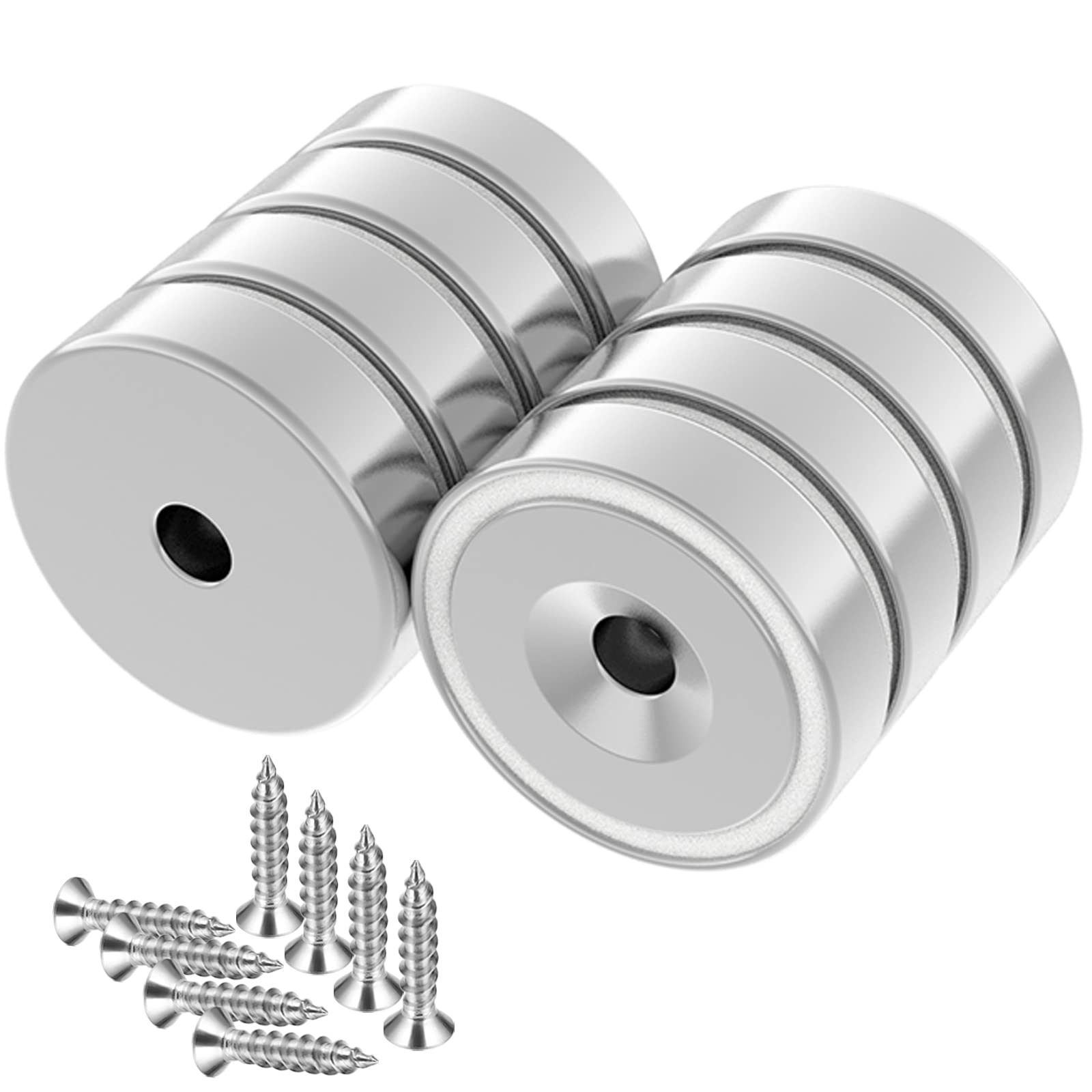 Wukong Pot Magnets 8 Pieces 32 x 8 mm 90 LBS Strong Neodymium Disc Magnet Round Countersunk Hole Rare Earth Magnets for Whiteboards Refrigerator Kitchen Workplace with 8 Mounting Screws