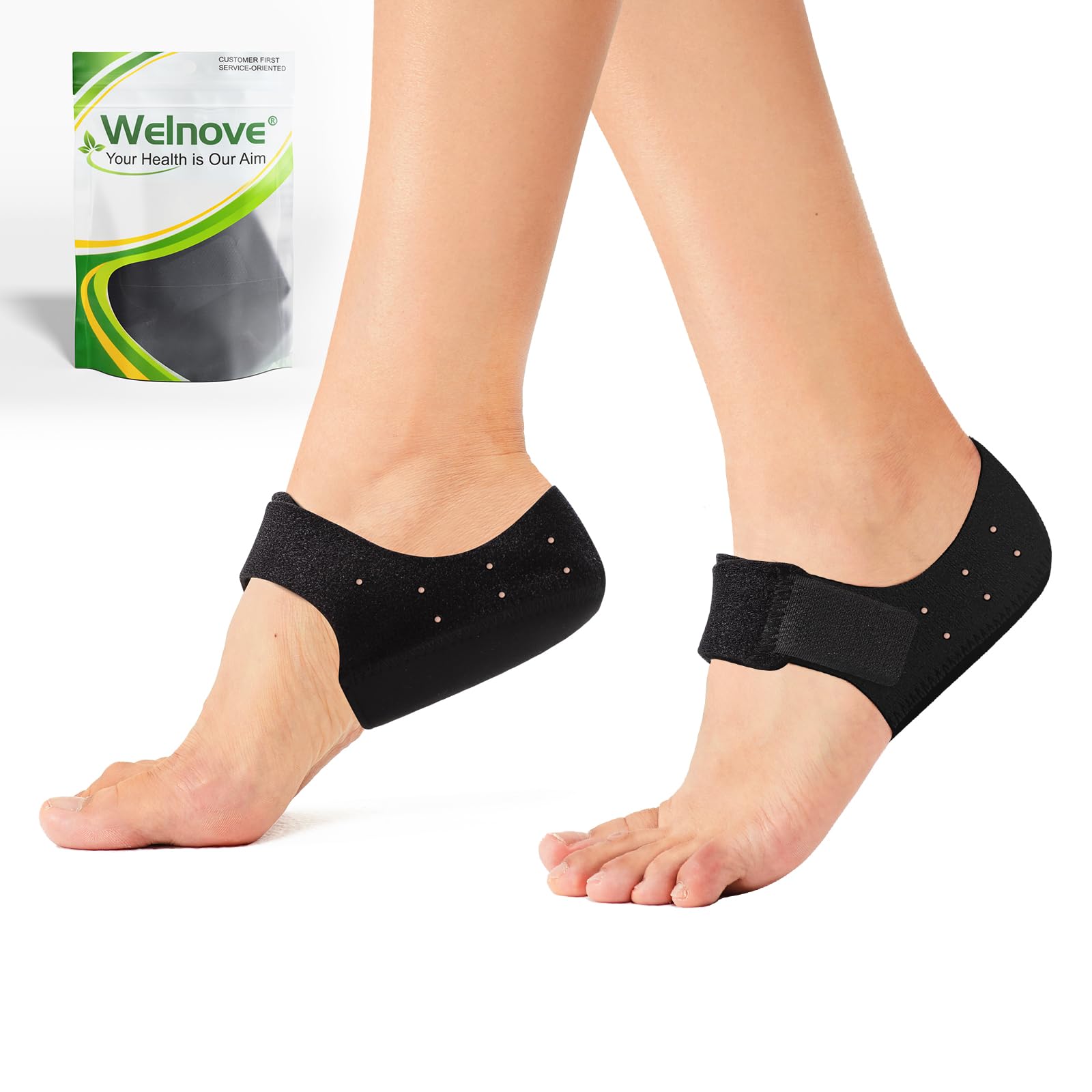 Welnove 2PCS Heel Protectors, Heel Pads, Heel Support for Heel Pain from Plantar Fasciitis - Heel Spur -Tendinitis- Cracked Heels (Women Sizes: 5.5-12. Men Sizes 6.5-12.5-Black)