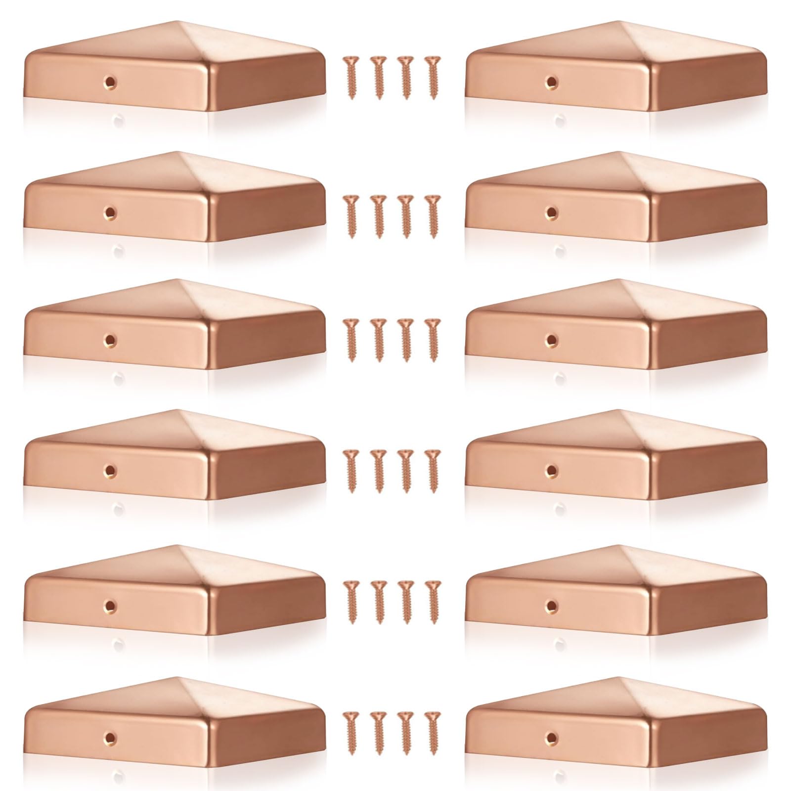 Photo 1 of 12 Pcs Solid Copper Post Caps 4 x4 (Actual 3.5''x3.5'') for Fence|99.99% Pure Copper Pyramid Decking Caps with 24 Screw for Metal Wood Cedar Fence Deck Corridors Mailbox Posts End Cover
