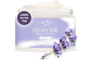 FLORIDA SALT SCRUBS Sea Salt Body Scrub by Florida Glow - Ocean Salt Body Polish Infused with Marine Algae - Exfoliating Face and Body Scrub - to Tackle Acne and Scars for Smooth Soft Skin (Lavender, 12.1 oz)