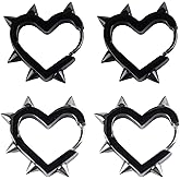Ymcafmo Goth Earrings Black Heart Punk Earrings Set - Y2K Grunge Jewelry for Women & Men, Emo Spike Earrings with Heart Charm, Alternative Gothic Gift 4pc
