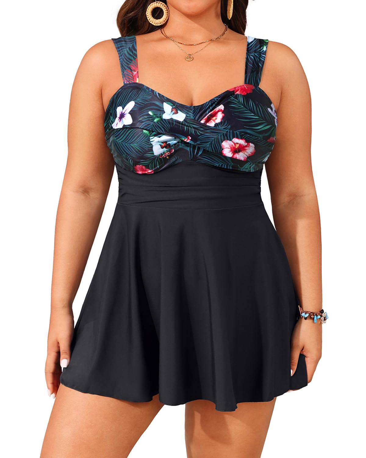 Photo 1 of Aqua Eve Plus Size Two Piece Swimsuits for Women Tankini Bathing Suits Flowy Swim Dress with Shorts Floral Black-1 24W
