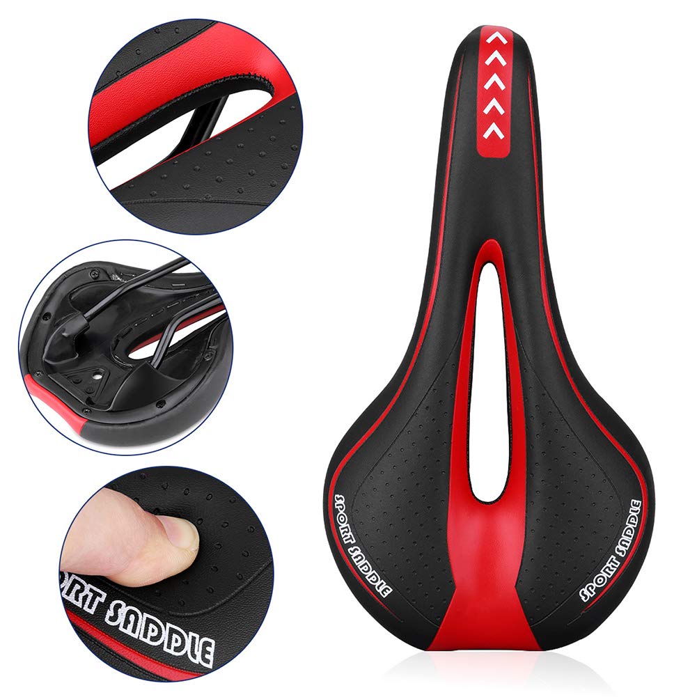 Immoch Comfort Bike Saddle Bicycle seat gel Cycling Saddle with Soft Cushion Ergonomics Design Fit for Road Bike and Mountain Bike (Black+ Red)