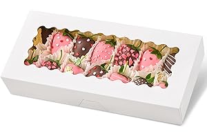 Kucoele 20 PCS Cookie Boxes with Window, 12.5 x 5.5 x 2.5 Inches Bakery Boxes Auto-Popup Treat Boxes for Chocolate Covered Strawberries, Hot Cocoa Bombs, Pastries, Donuts, Muffins