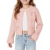 Haloumoning Girls Cropped Cardigan Sweater Kids Cute Bow Long Sleeve Knitted Sweaters Tops 5-14 Years