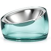 Felli Oblik Elevated Cat Bowl Removable Stainless Steel Wide Dish for Dry Wet Food Feeding &amp; Dishwasher Clean, Slanted Whisker Fatigue Friendly Metal Plate (Classic, 0.5 Cups Shallow Dish)