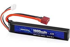 URGENEX Airsoft Battery 7.4V 1600mAh 60C High Discharge Rate Lipo Battery Pack with Dean-Style T Plug Rechargeable 2S Lipos Fit for Airsoft Model Guns