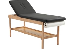 Carenovo 27.5" Width Comfortable Medical Exam Table & Bed with Wooden Storage Base and Paper Holder for Treatment Clincal (Black)