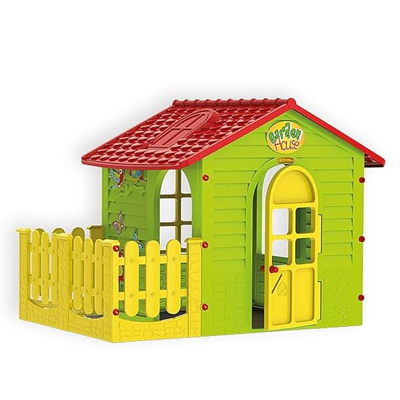 Mochtoys 5907442108392 Spielhaus für drinnen und draußen mit Zaun, Gartenhaus Kind