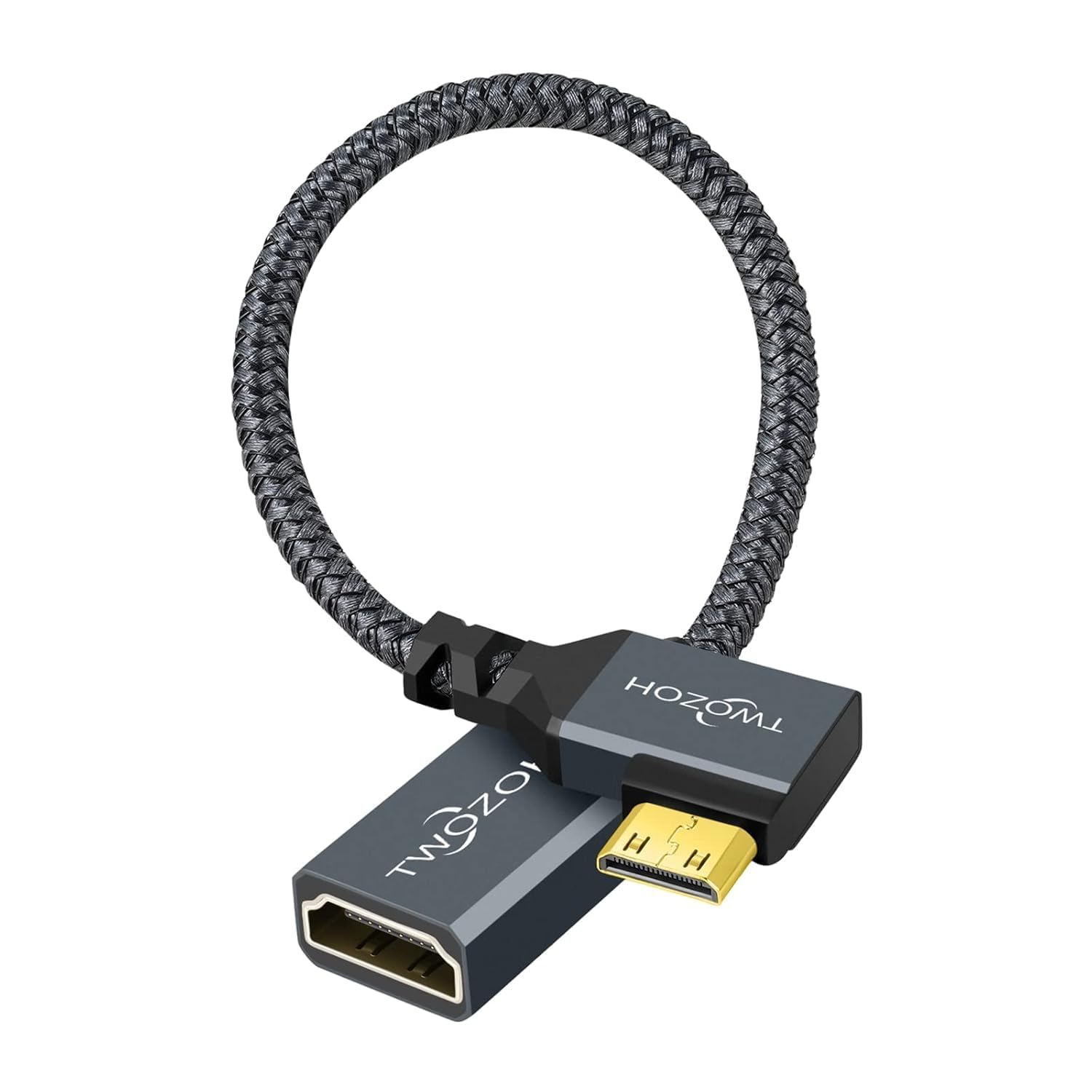 Twozoh 90° Degree Left Angle Mini HDMI Male to HDMI Female Cable 0.2M, Angled Mini HDMI to HDMI Adapter Cable Support 3D/4K 1080p