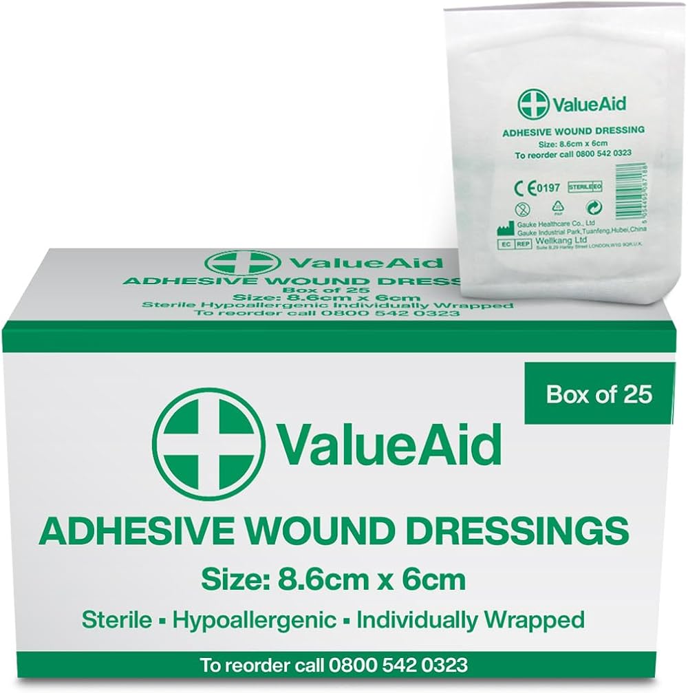 Value Aid Adhesive Wound Dressings 8.6cm x 6cm Box of 25