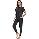 NACHILA Pajamas for Women Short Sleeve Pjs Jogger Pants Pajama Sets Soft Sleepwear with Pockets