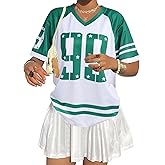 Jersey Shirts for Women Oversized Number Graphic Jersey Shirt Y2k Streetwear V Neck Short Sleeve Tee Tops
