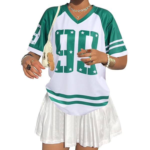 Verdusa Women's Jersey Shirts Y2k Tops Baggy Shirts Graphic Summer