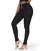 SEASUM Womens High Waist Butt Lifting Stretch Jeans 3 Button Push Up Curvy High Rise Leggings