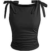 CIDER Crop Tank Tops for Women Bowknot Ruched Solid Scoop Neck Sleeveless Fitted Tops
