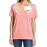 Chemo Port Shirts for Women Post Shoulder Surgery Recovery Shirts Snap Off Chemotherapy Short Sleeve Clothing