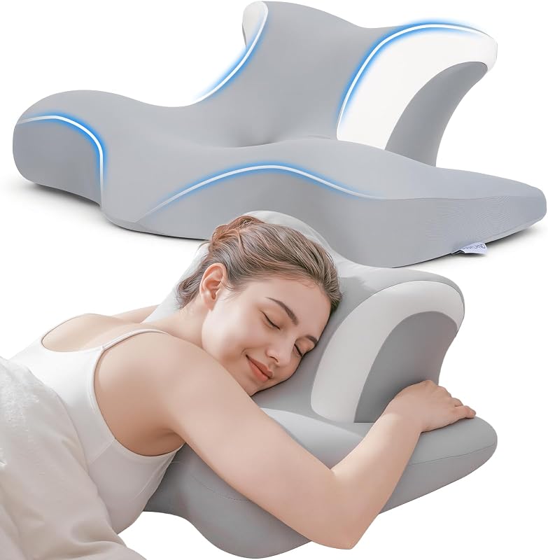 Cuscino Cervicale per Dormire in Memory Foam, Grigio