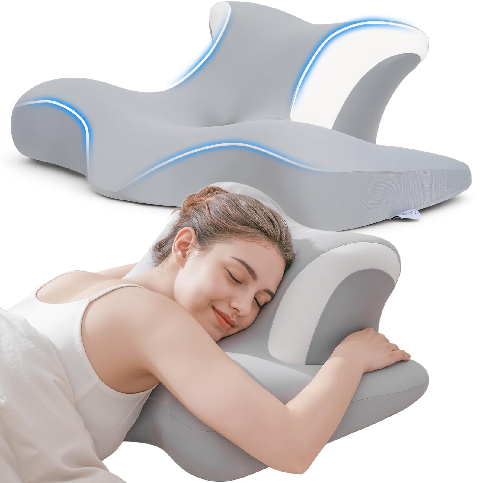 Cuscino Cervicale per Dormire in Memory Foam, Grigio