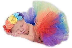 VEMONLLAS Newborn Photography Props Girl Outfits Baby Photo Props Princess Fluffy Tulle Tutu Skirt & Floral Headband