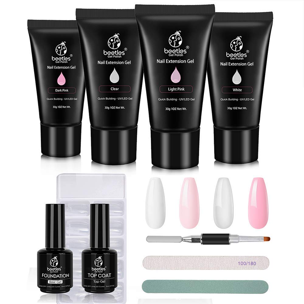 Beetles Poly Extension Gel Kit for Builder Gel Nail Gel Nail Art Design Nail Extension Gel Nail Salon All-in-One French Kit Easy DIY at Home
