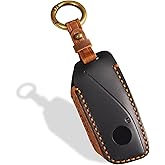 OLLEN Screws-Free Genuine Leather Key Fob Cover Fit for BMW 2023-2025~up New 5/7 Series 740i 760i X1 X2 X3 X5 X6 X7 XM IX IX3 I5 I7 etc, with Key Ring, Black