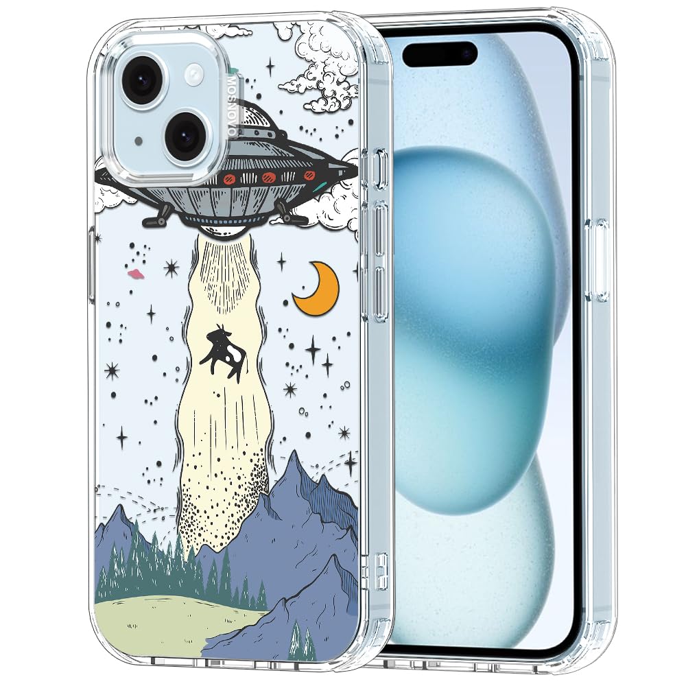 MOSNOVO Case for iPhone 15, [Buffertech 6.6ft Military-Grade Drop Protection] [Anti Peel Off Tech] Clear TPU Bumper Phone Case Cover Design - UFO — image 1