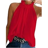 RoseSeek Women's Summer Halter Tops Tie Back Frill Sleeveless Casual Blouses for Women Dressy Work Shirts