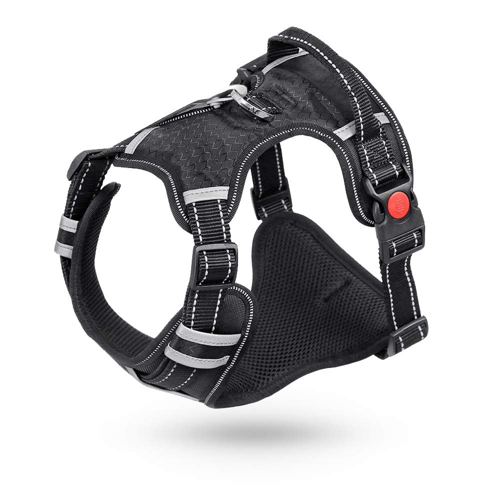 Dog Harness No Pull Large, Adjustable 3M Reflective Soft Padded Oxford Easy Control Vest with Handle for Medium,Large Dogs Outdoor Adventure Training (L(Chest:21-35"), Black)