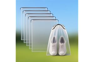 6 PCS Clear Shoe Bags for Travel, 15.7" x 11.8" Clear Travel Shoe Bags for Packing with Drawstring, Waterproof Dustproof Port