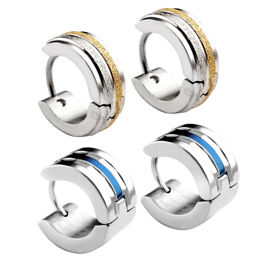 Zysta 4pcs Mens 18G Stainless Steel Silver, Gold, Unique Small Hoop Huggie Hinged Ear Stud, Hypoallergenic Snap Punk Earrings
