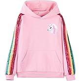 WELAKEN Unicorn Sweatshirt for Girls & Kids Pullover Hoodie with Rainbow Sequin Trim