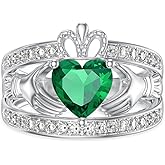 Luyona Claddagh Rings for Women 925 Sterling Silver Irish Claddagh Engagement Anniversary Wedding Promise Ring with Birthstone/Moissanite/Moss Agate/Sandstone/Opal/Turquoise