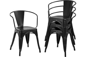 FDW Dining Chairs Set of 4 Metal Chair For Indoor, Outdoor, Patio, Kitchen, 18 Inch Seat Height Restaurant Chair, Tolix Side Stackable Bar Chairs 330LBS Weight Capacity,Black