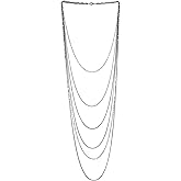 COOLSTEELANDBEYOND Silver Black Party Necklace Waterfall Multi-Strand Rolo Link Chains