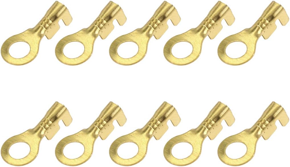 X AUTOHAUX 50pcs M4.2 Electric Wire Crimp Ring Lug Terminal Brass 17 X 7.5mm, Gold Tone, 13 x 10 x 2.5 cm
