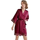 SIORO Women Silk Short Kimono Robes, Lightweight Satin Lace Robe, Soft Bath for Shower, Nightgown, Wedding Party, Bridesmaid