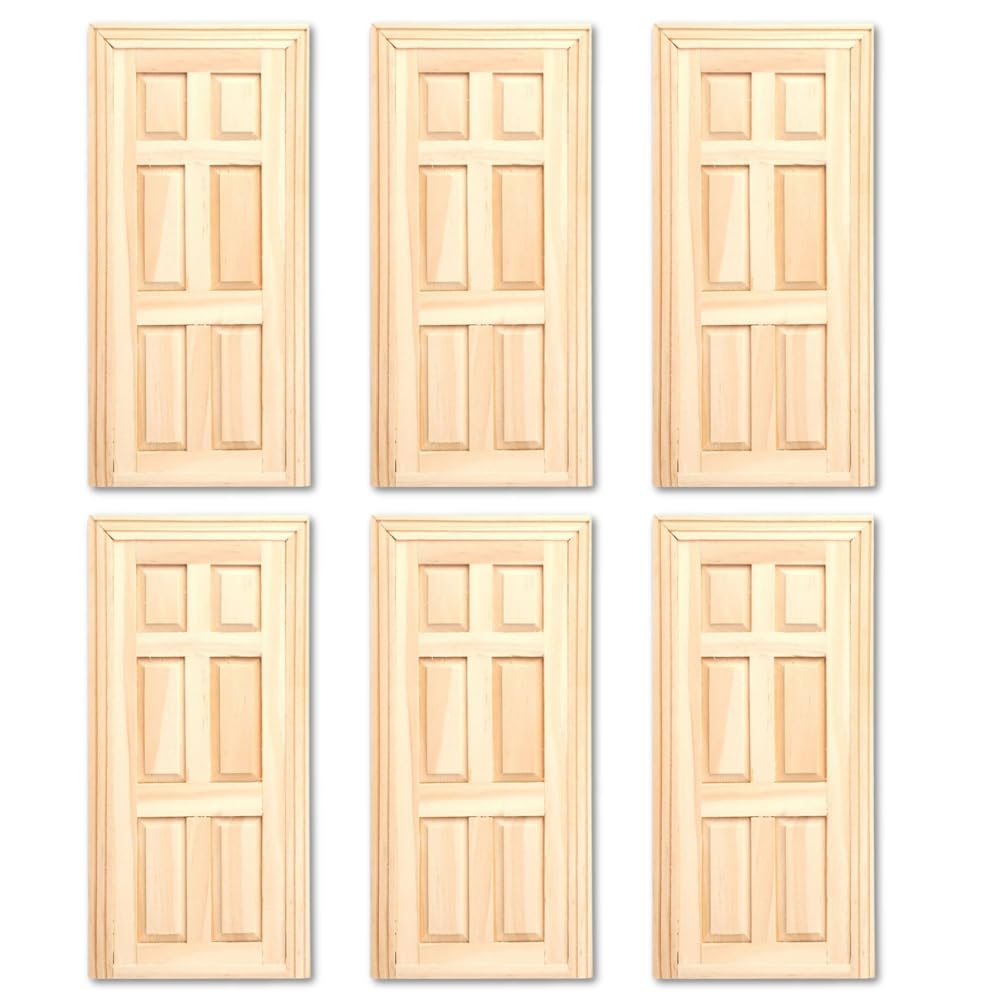 Dolls House (x6) Barewood Internal Doors (Non-Opening), Set of 6 - Dolls House Building & Decor | Minimum World