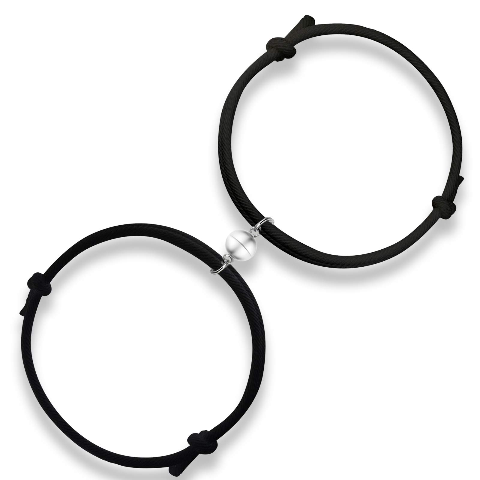 2pcs Connecting Bracelet for Couples His Her Relationship Mutual Attraction Matching Bracelets Set Braided Magnet Bangle Adjustable Jewelry Distance Friendship Gifts For Christmas, Black