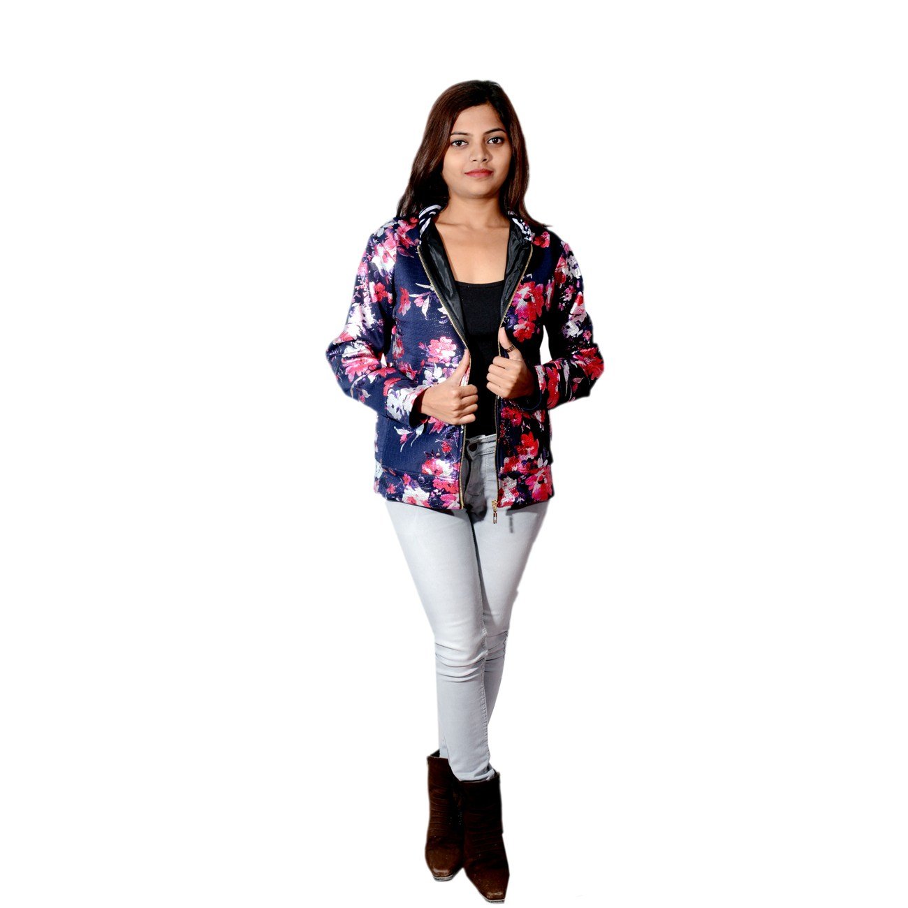 sleeveless solid women's black zip polyfill jacket with cap