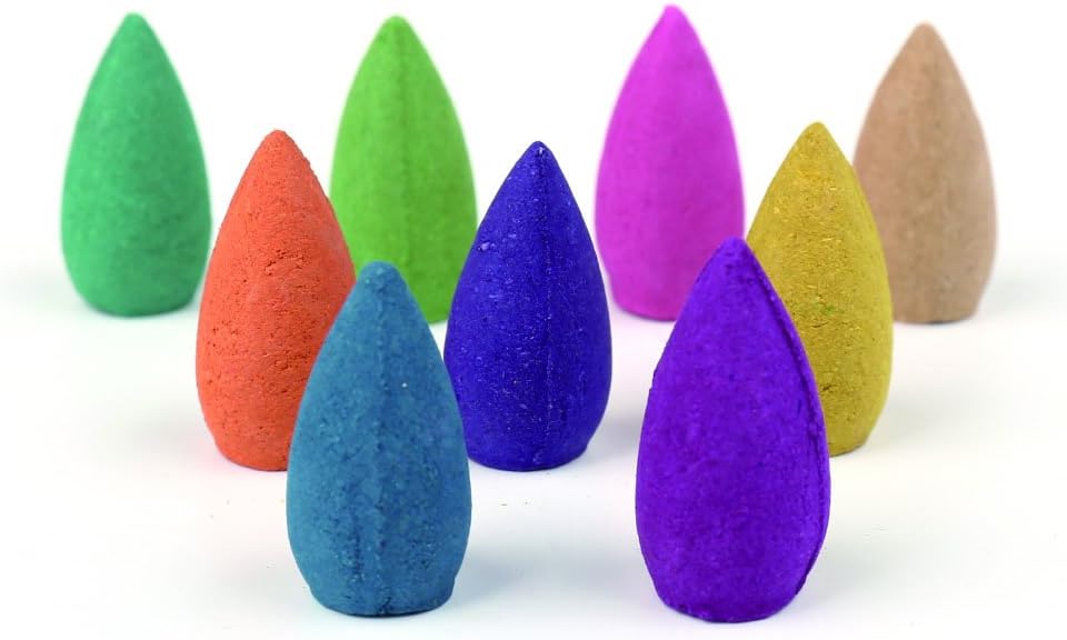 CORCIO 110 PCS Backflow Incense Cones | 11 Mixed Natural Scents Osmanthus Fragrance Jasmine Lavender Green Tea Sandalwood Variety Aromatherapy Cones-Relaxing