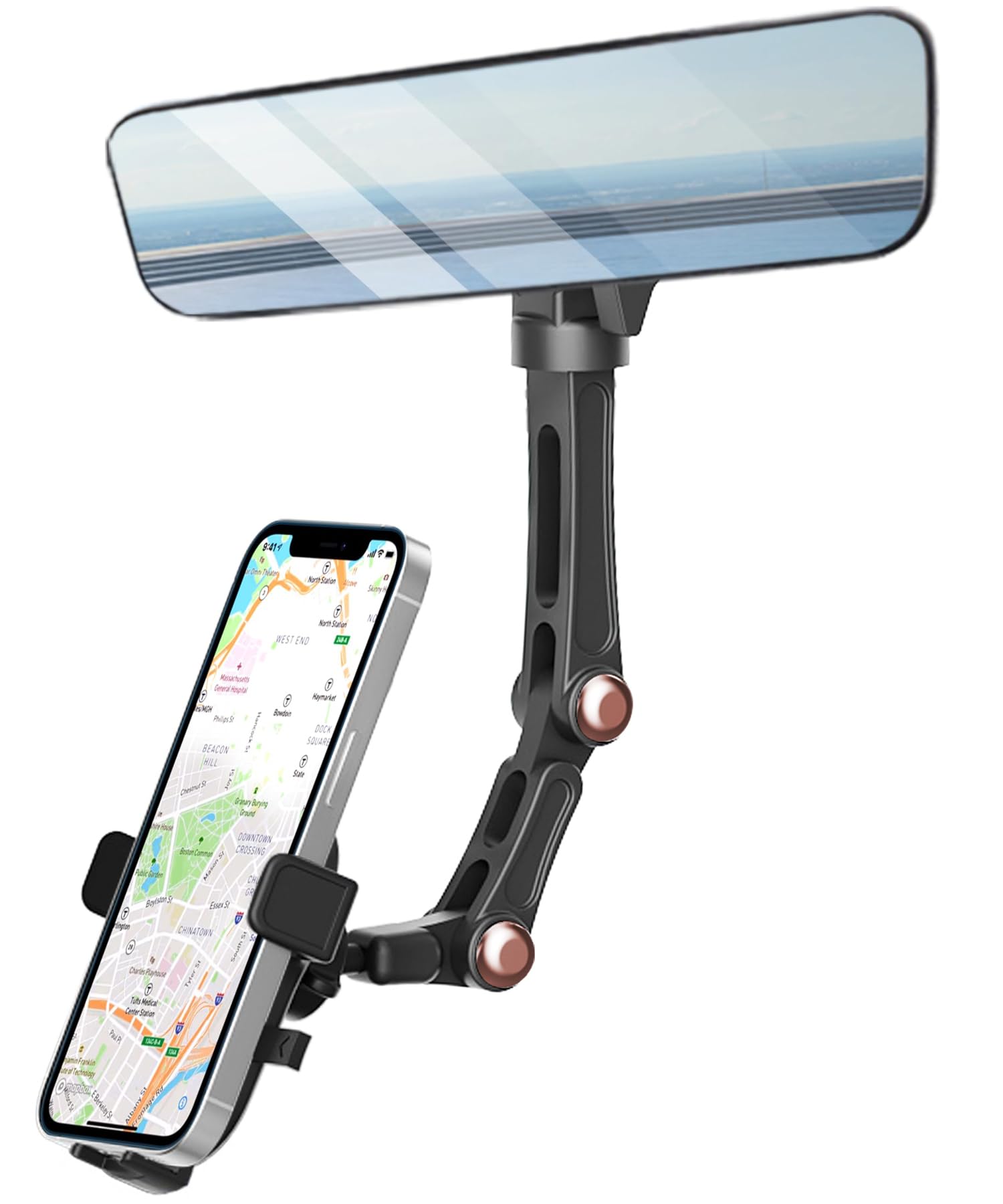 Photo 1 of Karmus Rearview Mirror Phone Holder for Car, Rear View Mirror Phone Holder, Rotatable and Retractable Car Phone Holder Mount, Car Truck Essentials Accessories Compatible with All Cell Phones
