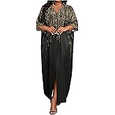 OYOANGLE Women's Plus Size Solid Color Cutout Slit Caftans Kaftan Dresses Loungewear Sleeves Maxi Dress