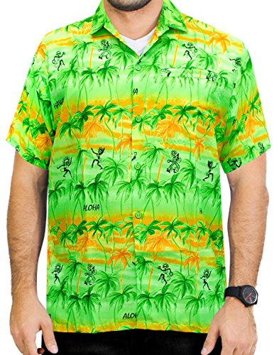 LA LEELA Men's Aloha Hawaiian Shirt Short Sleeve Button Down Casual Beach Party Green