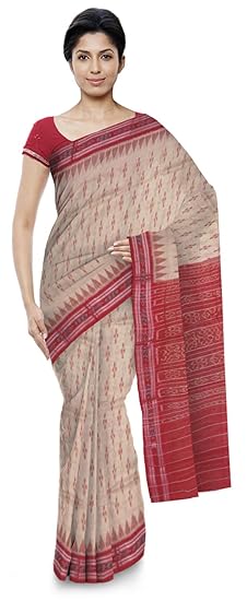 ODISHA HANDLOOM Womens Ikat Cotton Saree (o 57_Off-White)